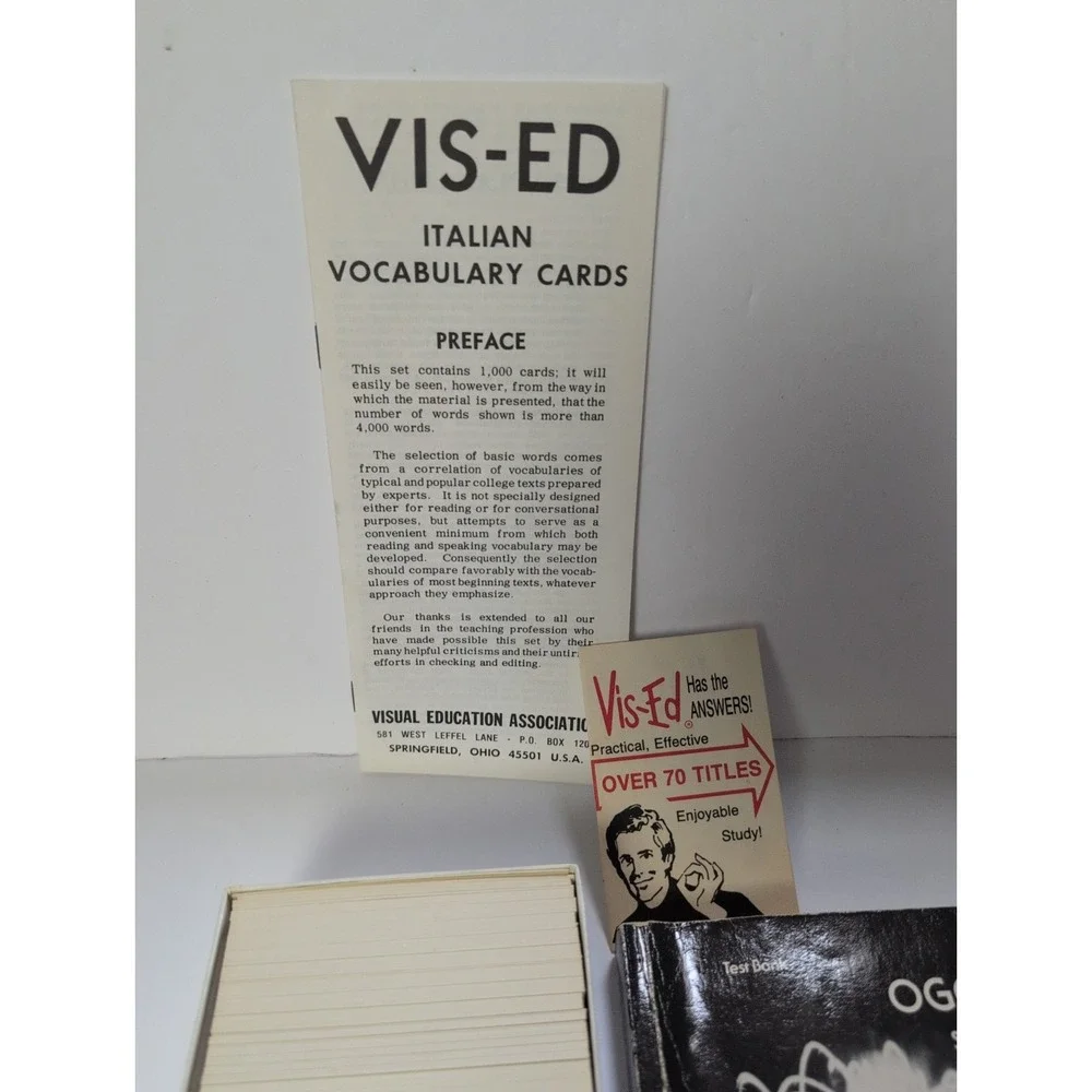 VINTAGE VIS-ED ITALIAN VOCABULARY CARDS & Test Bank First Course In Italian READ